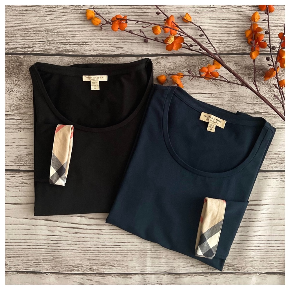 Burberry 3/4 Length Check Cuff Stretch-Cotton Top - Picture 9 of 9